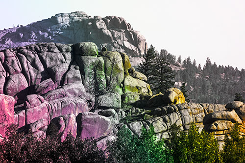 Two Towering Rock Formation Mountains (Rainbow Tint)