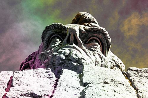 Vertical Upwards View Of Presidents Statue Head (Rainbow Tint Photo)
