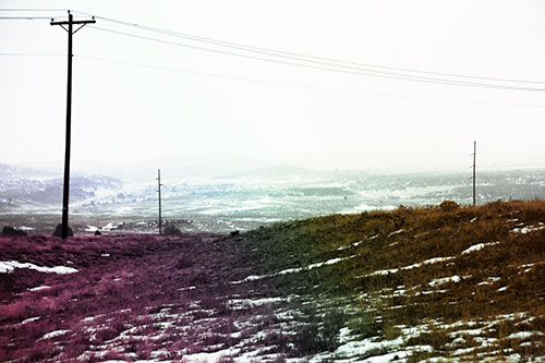 Winter Snowstorm Approaching Powerlines (Rainbow Tint Photo)