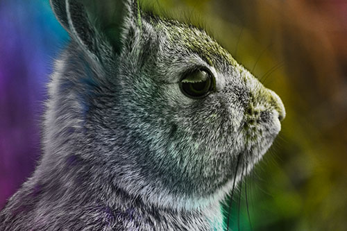 Alert Bunny Rabbit Detects Noise (Rainbow Tone Photo)