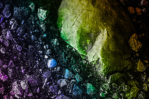 Alien Skull Rock Face Emerging Atop Dirt Surface (Rainbow Tone Photo)