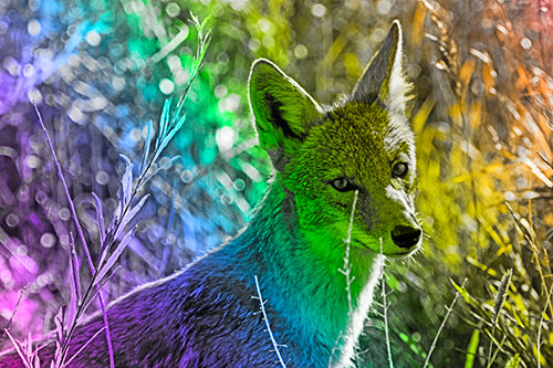 Bashful Coyote Spots Human (Rainbow Tone Photo)