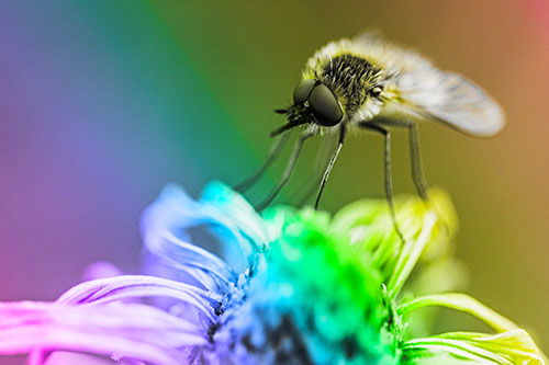 Bee Fly Standing Atop Gumplant Petals (Rainbow Tone)