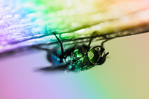 Big Eyed Blow Fly Perched Upside Down (Rainbow Tone Photo)