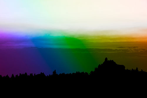 Blood Cloud Sunrise Behind Mountain Range Silhouette (Rainbow Tone Photo)