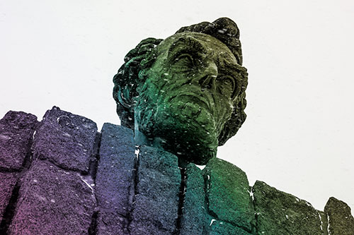 Blowing Snow Across Presidential Statue Head (Rainbow Tone Photo)