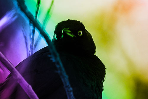 Brewers Blackbird Keeping Watch (Rainbow Tone Photo)