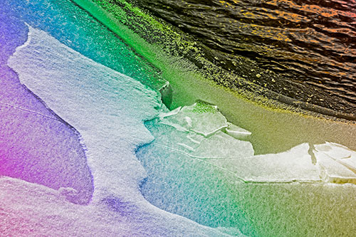 Broken Cracked Ice Along Shoreline (Rainbow Tone Photo)