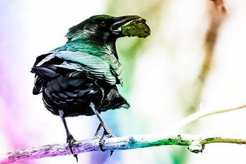 Brownie Crow Perched On Tree Branch (Rainbow Tone Photo)