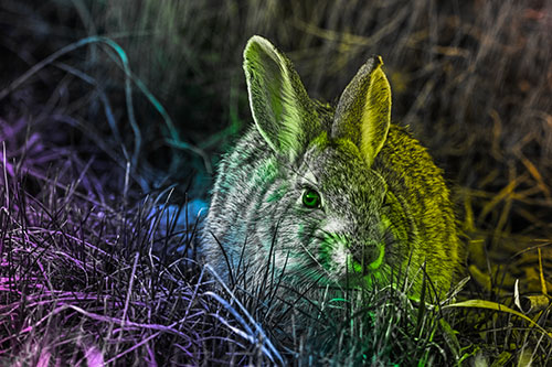 Bunny Rabbit Lying Down Among Grass (Rainbow Tone Photo)