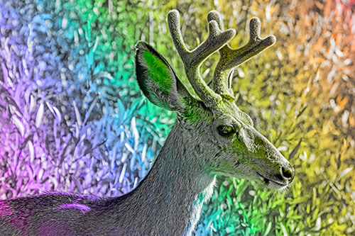 Calm Mule Deer Casually Wandering Around Vegetation (Rainbow Tone)