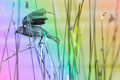 Cattail Jumping Female Red Winged Blackbird (Rainbow Tone)