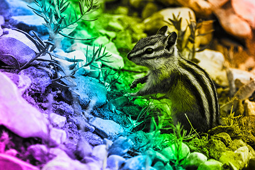 Chipmunk Ripping Plant Stem From Dirt (Rainbow Tone Photo)