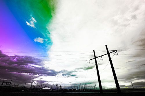 Cloud Clash Sunset Beyond Electrical Substation (Rainbow Tone Photo)