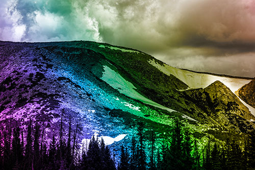 Clouds Cover Melted Snowy Mountain Range (Rainbow Tone Photo)