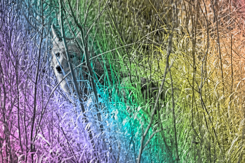 Coyote Makes Eye Contact Among Tall Grass (Rainbow Tone)