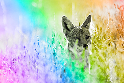 Coyote Peeking Head Above Feather Reed Grass (Rainbow Tone Photo)