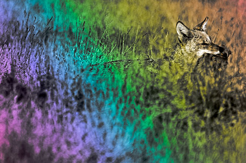 Coyote Running Through Tall Grass (Rainbow Tone Photo)