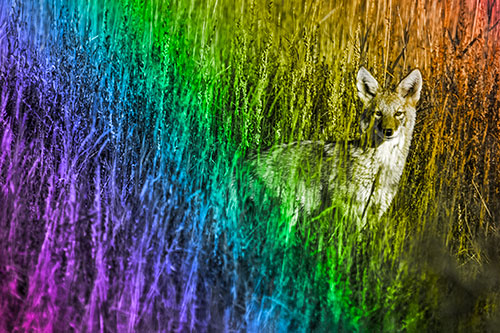 Coyote Watches Among Feather Reed Grass (Rainbow Tone Photo)