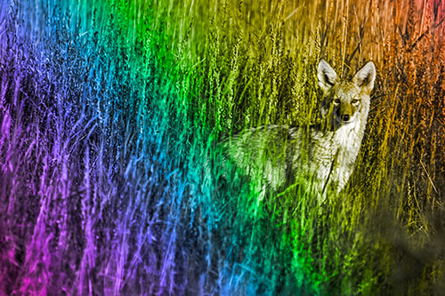 Coyote Watches Among Feather Reed Grass (Rainbow Tone)