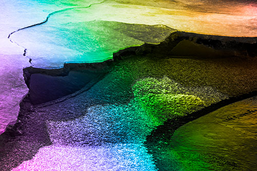 Cracked Ice Frozen Shoreline Melting (Rainbow Tone Photo)