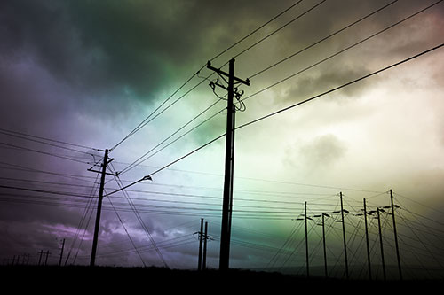 Crossing Powerlines Beneath Rainstorm (Rainbow Tone Photo)