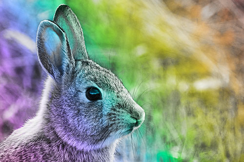 Curious Bunny Rabbit Looking Sideways (Rainbow Tone Photo)