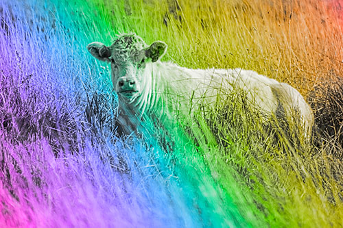 Curious Cow Awakens From Nap (Rainbow Tone Photo)