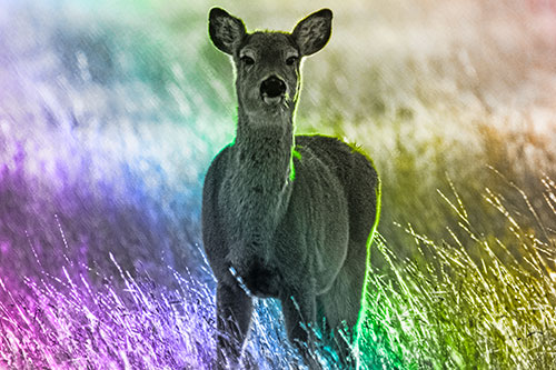 Curious White Tailed Deer Glaring Among Sunset (Rainbow Tone Photo)