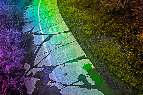 Curving Muddy Concrete Cracked Sidewalk (Rainbow Tone Photo)