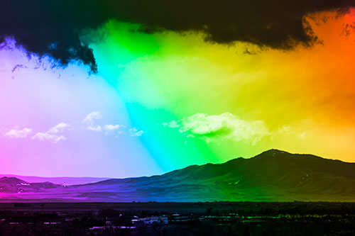 Dark Cloud Mass Above Mountain Range Horizon (Rainbow Tone Photo)
