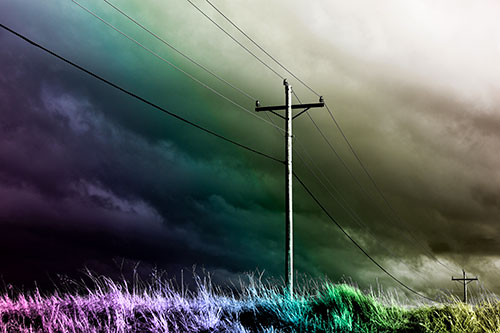 Dark Thunderstorm Clouds Over Powerline (Rainbow Tone Photo)