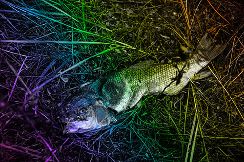 Deceased Salmon Fish Rotting Among Grass (Rainbow Tone Photo)