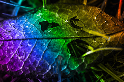 Dewy Pierced Leaf Face Screaming Among Grass Blades (Rainbow Tone)