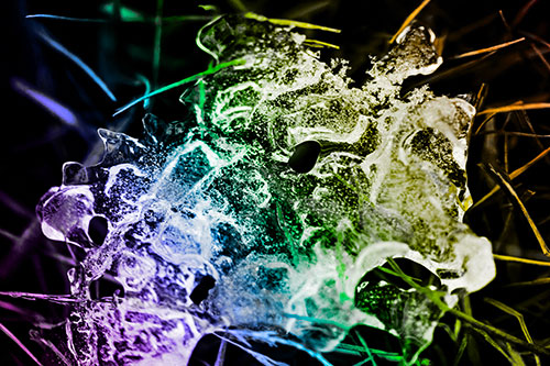 Dismayed Ice Dragon Face Frozen Among Piercing Grass Blades (Rainbow Tone)