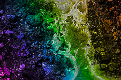 Distorted Oil Face Smearing Among Rocky Shore (Rainbow Tone)