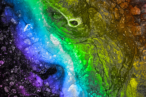 Distressed Oil Face Swirling Among Rocky Shore (Rainbow Tone)