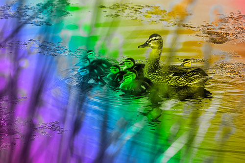 Ducklings Surround Mother Mallard (Rainbow Tone Photo)