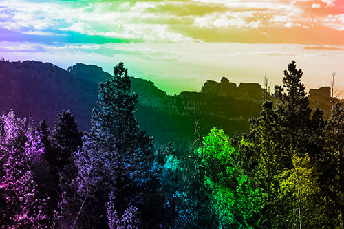 Fall Colors Emerge Infront Of Mountain Range (Rainbow Tone Photo)