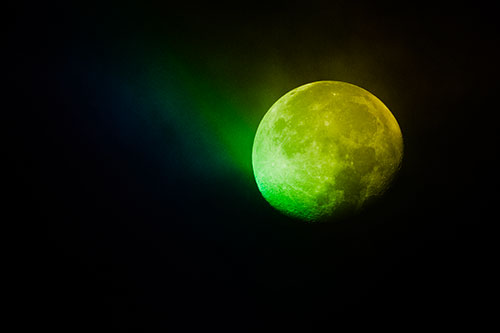 Fireball Moon Setting After Sunrise (Rainbow Tone Photo)