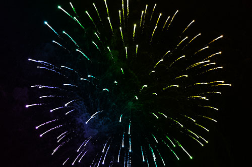 Firework Star Trails Vaporize Among Night Sky (Rainbow Tone Photo)