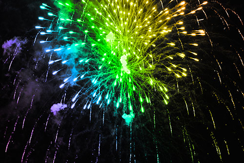 Fireworks Explosion Lights Night Sky Ablaze (Rainbow Tone Photo)
