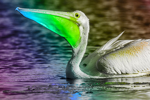 Floating Pelican Swallows Fishy Dinner (Rainbow Tone Photo)