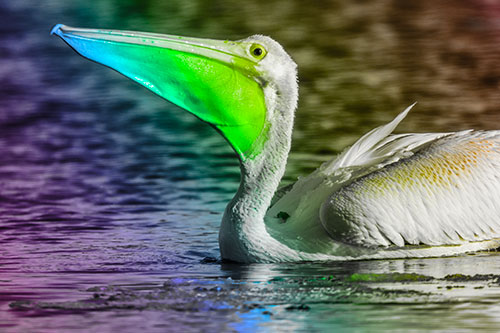 Floating Pelican Swallows Fishy Dinner (Rainbow Tone)