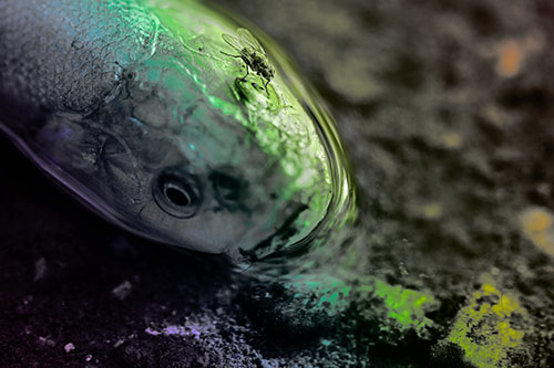 Fly Grooming Atop Dead Freshwater Whitefish Eyeball (Rainbow Tone Photo)
