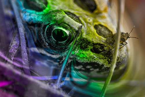 Fly Standing Atop Leopard Frogs Nose (Rainbow Tone)