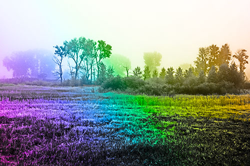 Fog Lingers Beyond Tree Clusters (Rainbow Tone Photo)