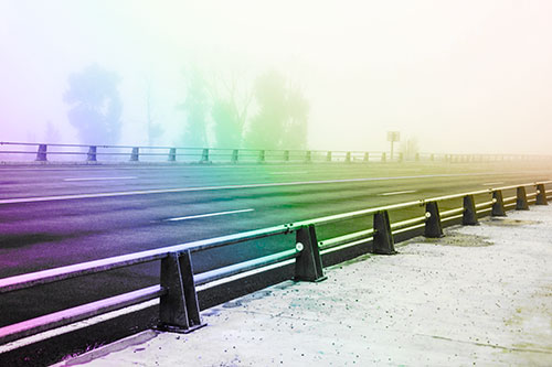 Fog Surrounds Deserted Sidewalk Roadway (Rainbow Tone Photo)