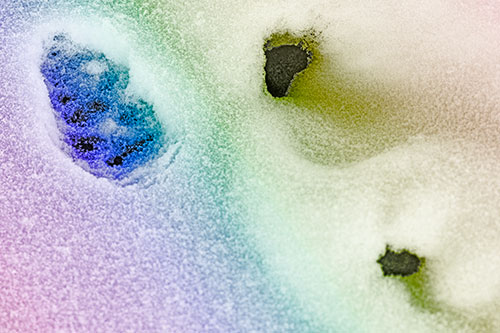 Footprint Eye Snow Face Atop Rock Surface (Rainbow Tone)