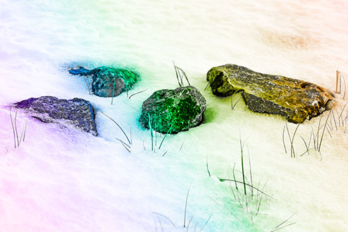Four Big Rocks Buried In Snow (Rainbow Tone Photo)